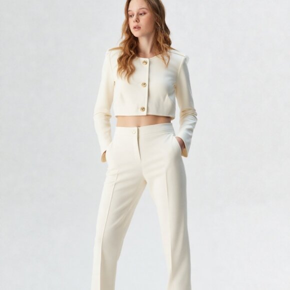 Emilio Pucci Crop Alabaster Silk Wool blend 2 Piec suit - Picture 10 of 17
